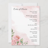 Roze Bloemen Roos Foto Waterverf Order of Service Kaart (Achterkant)