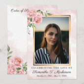 Roze Bloemen Roos Foto Waterverf Order of Service Kaart (Voorkant / Achterkant)