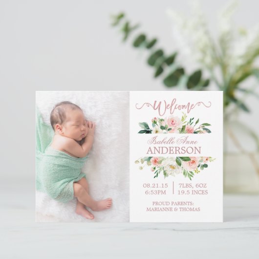 Roze bloemen Roos Gold Fotoaankondiging Aankondiging (Staand voorkant)