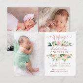 Roze bloemen Roos Gold Fotoaankondiging Aankondiging (Voorkant / Achterkant)