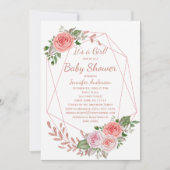 Roze Bloemen Roos Goud Meisje Baby shower Kaart (Voorkant)