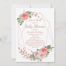 Roze Bloemen Roos Goud Meisje Baby shower Kaart