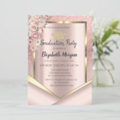Roze Bloemen Roos Gouden Glitter Afstuderen Kaart (Staand voorkant)