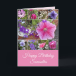 Roze bloemen Roos Petunia Daisy Birthday Ca Kaart<br><div class="desc">Roze bloemen foto-Rozen in Daisies Birthday Card,  met volledig aanpasbare naam. Stuur een kaart met de kleuren,  vorm en schoonheid van de natuur. Een kleine glimlach op een kaart!</div>