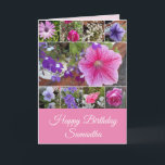 Roze bloemen Roos Petunia Daisy Birthday Ca Kaart<br><div class="desc">Roze bloemen foto-Rozen in Daisies Birthday Card,  met volledig aanpasbare naam. Stuur een kaart met de kleuren,  vorm en schoonheid van de natuur. Een kleine glimlach op een kaart!</div>