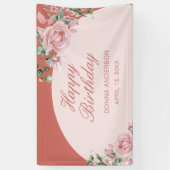 Roze Bloemen Roos Verjaardag Bord Spandoek (Verticaal)