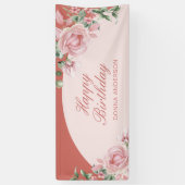 Roze Bloemen Roos Verjaardag Spandoek (Verticaal)