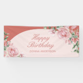 Roze Bloemen Roos Verjaardag Spandoek (Horizontaal)