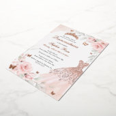 Roze Bloemen Roos Vlinder Jurk Quinceanera Folie Uitnodiging (Gedraaid)