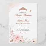 Roze Bloemen Roos Vlinder Zoet Zestien Folie Uitnodiging<br><div class="desc">Meer  Sweet 16 Verjaardagsuitnodigingen in de Little Bayleigh Store!</div>