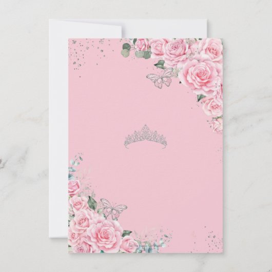 Roze Bloemen Roos Vlinders Sweet 16 Quinceañera Bedankkaart (Achterkant)