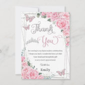 Roze Bloemen Roos Vlinders Sweet 16 Quinceañera Bedankkaart (Voorkant)