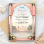 Roze Bloemen Royal Indian Palace Alles in één brui Kaart<br><div class="desc">Verras uw gasten met deze elegante bruiloft uitnodiging met mooie roze bloemen en  Indiase bogen met moderne typografie. Voeg eenvoudig uw evenementgegevens toe aan deze gebruiksvriendelijke sjabloon om er een unieke uitnodiging van te maken.</div>