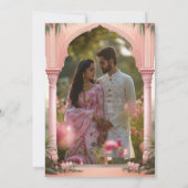 Roze Bloemen Royal Indian Palace bruiloft foto Save The Date (Achterkant)