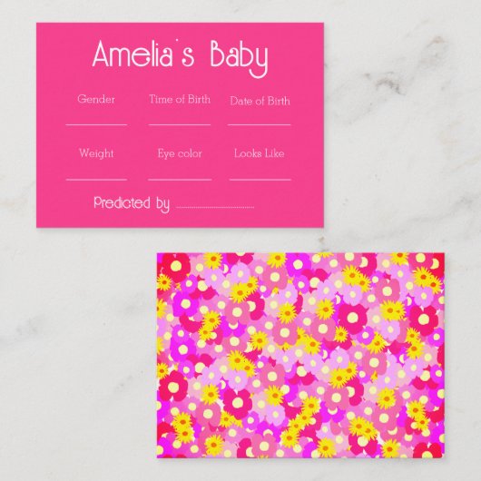 Roze Bloemen Roze Baby Voorspellingen Game Informatiekaartje (Voorkant / Achterkant)