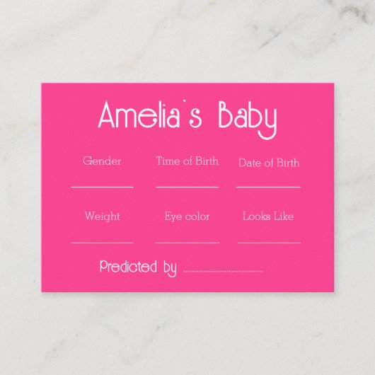 Roze Bloemen Roze Baby Voorspellingen Game Informatiekaartje (Voorkant)