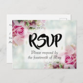 Roze Bloemen Roze Boeket Bruiloft RSVP Briefkaart (Voorkant / Achterkant)
