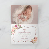 Roze Bloemen Roze Goud Kind Foto Doop Bedankkaart (Binnen)