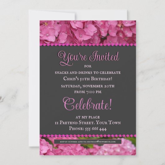 Roze Bloemen Roze Hydrangea 50ste verjaardag Kaart (Achterkant)