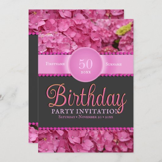 Roze Bloemen Roze Hydrangea 50ste verjaardag Kaart (Voorkant / Achterkant)