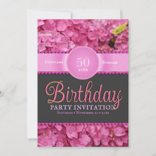 Roze Bloemen Roze Hydrangea 50ste verjaardag Kaart