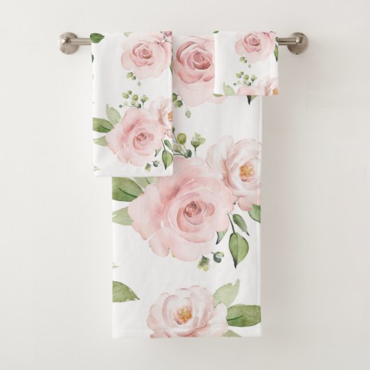 Roze bloemen, roze rozen, Waterverf bloemen Bad Handdoek (Insitu)