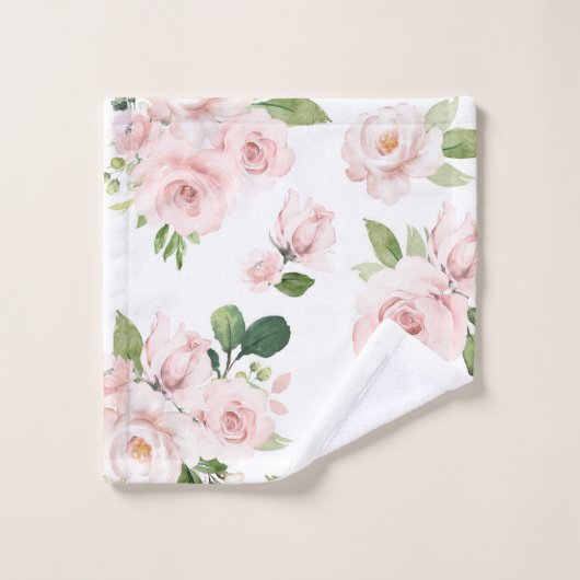Roze bloemen, roze rozen, Waterverf bloemen Bad Handdoek (Wasdoekje)