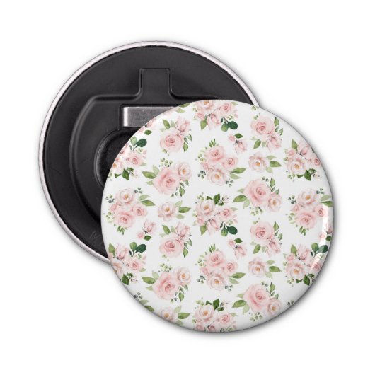 Roze bloemen, roze rozen, Waterverf bloemen Button Flesopener (Voorkant)