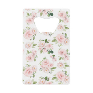Roze bloemen, roze rozen, Waterverf bloemen Creditkaart Flessenopener