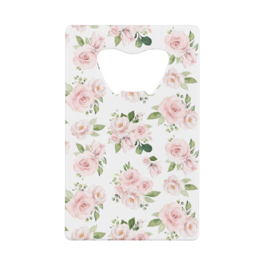 Roze bloemen, roze rozen, Waterverf bloemen Creditkaart Flessenopener (Voorkant)