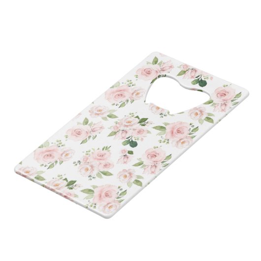 Roze bloemen, roze rozen, Waterverf bloemen Creditkaart Flessenopener (Achterkant Gekanteld)