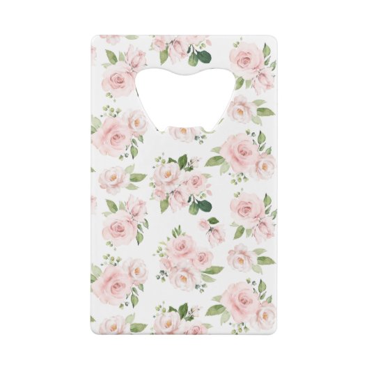 Roze bloemen, roze rozen, Waterverf bloemen Creditkaart Flessenopener (Achterkant)