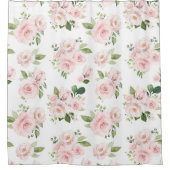 Roze bloemen, roze rozen, Waterverf bloemen Douchegordijn (Voorkant)