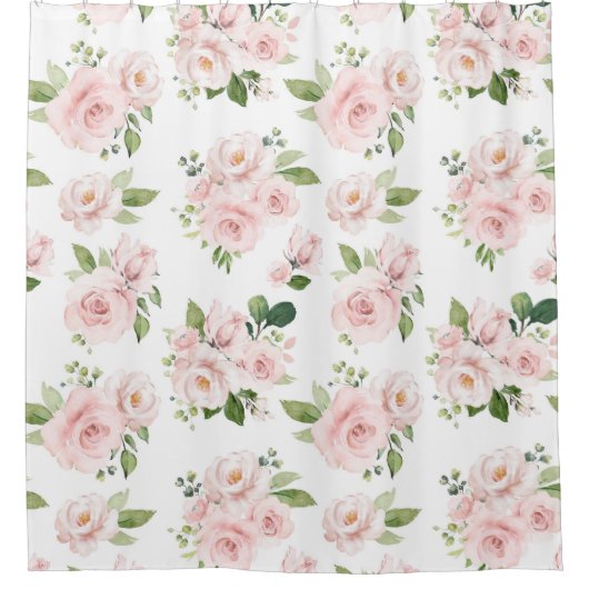 Roze bloemen, roze rozen, Waterverf bloemen Douchegordijn (Voorkant)