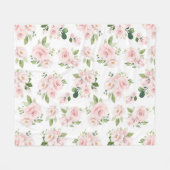 Roze bloemen, roze rozen, Waterverf bloemen Fleece Deken (Voorkant (Horizontaal))