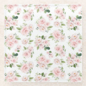 Roze bloemen, roze rozen, Waterverf bloemen Glazen Onderzetter (Voorkant)