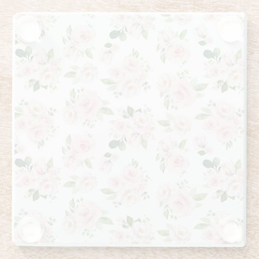 Roze bloemen, roze rozen, Waterverf bloemen Glazen Onderzetter (Achterkant)