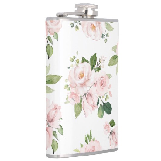 Roze bloemen, roze rozen, Waterverf bloemen Heupfles (Rechts)