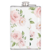 Roze bloemen, roze rozen, Waterverf bloemen Heupfles (Achterkant)