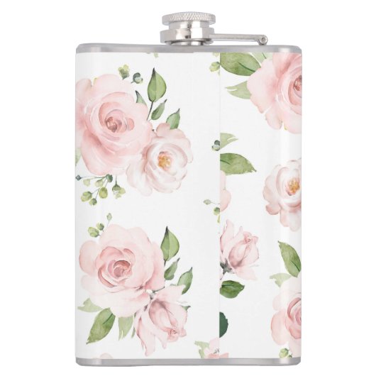 Roze bloemen, roze rozen, Waterverf bloemen Heupfles (Achterkant)