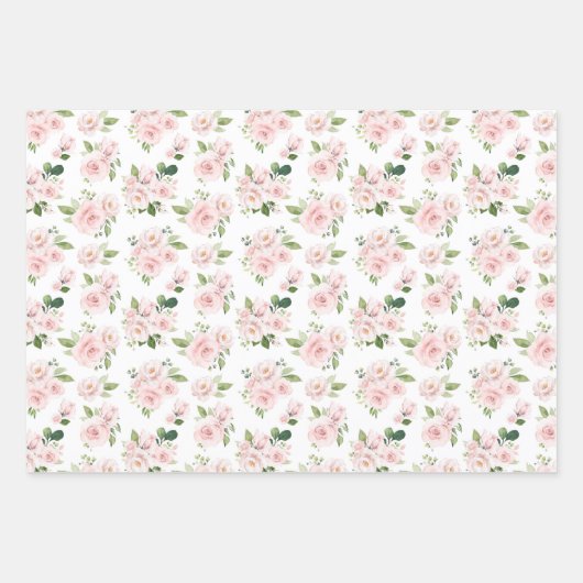 Roze bloemen, roze rozen, Waterverf bloemen Inpakpapier Vel (Voorkant 3)