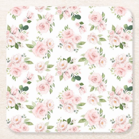 Roze bloemen, roze rozen, Waterverf bloemen Kartonnen Onderzetters (Voorkant)