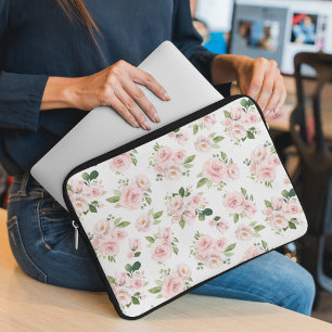 Roze bloemen, roze rozen, Waterverf bloemen Laptop Sleeve