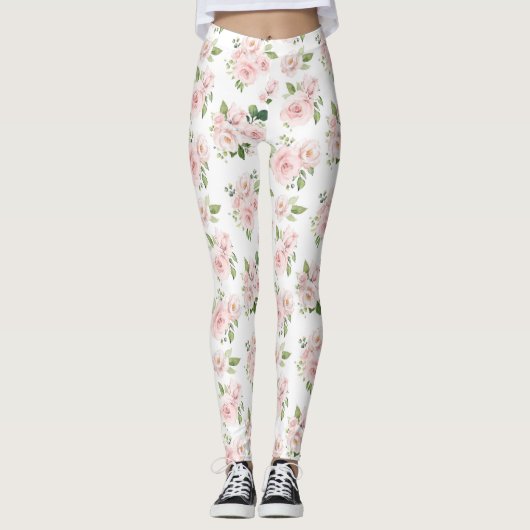 Roze bloemen, roze rozen, Waterverf bloemen Leggings (Voorkant)