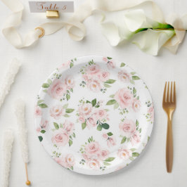 Roze bloemen, roze rozen, Waterverf bloemen Papieren Bordje