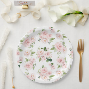 Roze bloemen, roze rozen, Waterverf bloemen Papieren Bordje