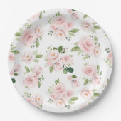 Roze bloemen, roze rozen, Waterverf bloemen Papieren Bordje (Voorkant)