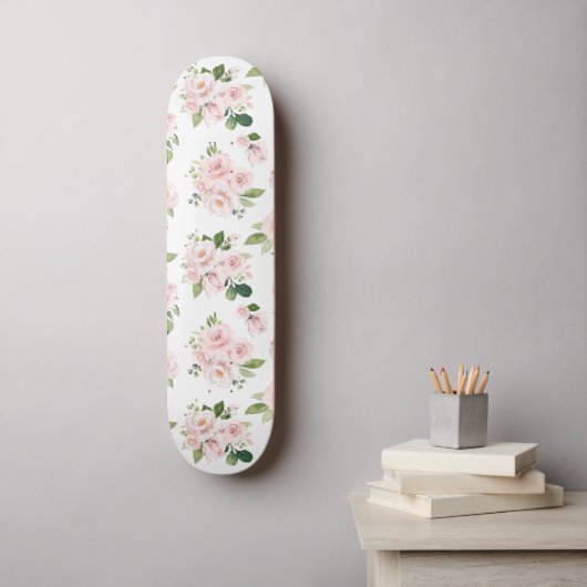 Roze bloemen, roze rozen, Waterverf bloemen Persoonlijk Skateboard (Muurkunst)