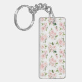 Roze bloemen, roze rozen, Waterverf bloemen Sleutelhanger (Voorkant Links)