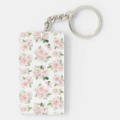 Roze bloemen, roze rozen, Waterverf bloemen Sleutelhanger (achterkant)